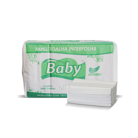 Papel Interfolha 100% celulose 22,5 x 21 2 dobras FS Baby c/ 1.000