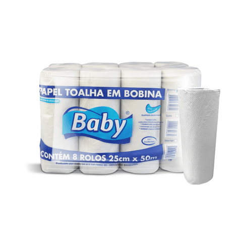 Papel Toalha Bobina Luxo Branco 8x100m Baby - Braslimpo